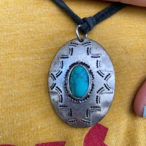 Leather Choker with Navajo Turquoise Pendant